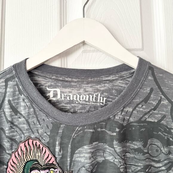 Dragonfly Vintage Grey Burnout Crew Neck Snakehead Religious Mary T Shirt Large - Picture 2 of 10